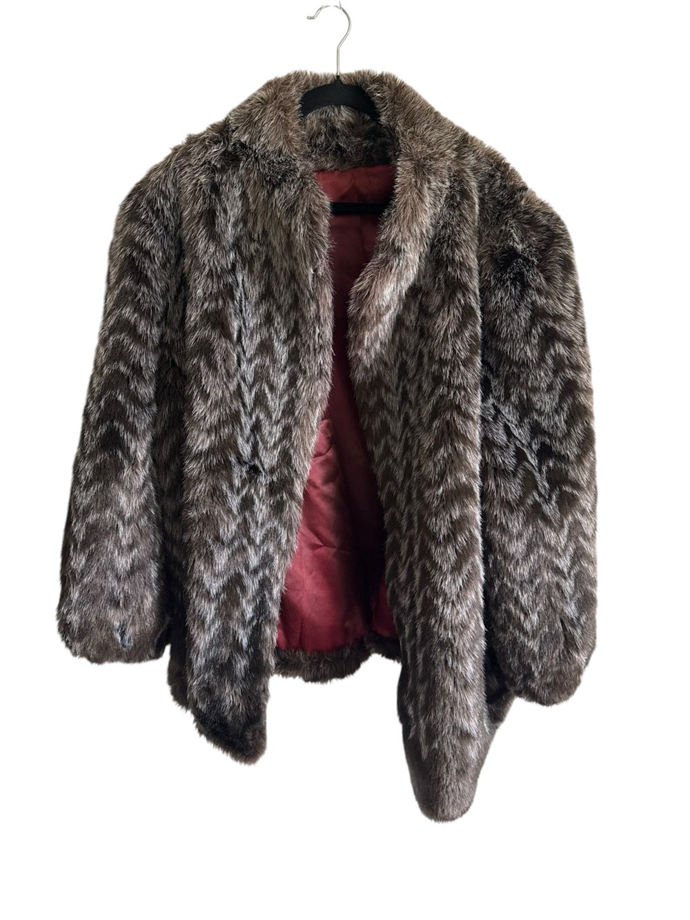 Vintage Fur Brown Women's Coat with Satin Lining, Size Medium